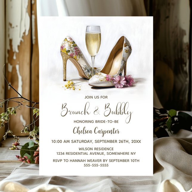 Invitation Champagne and Floral Shoes Brunch and Bubbly (Créateur téléchargé)