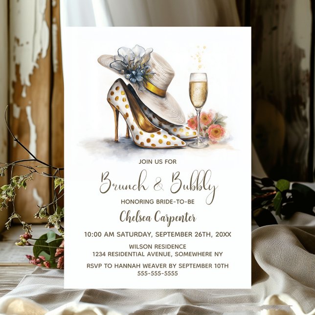 Invitation Champagne and Polka Dot Shoes Brunch and Bubbly (Créateur téléchargé)