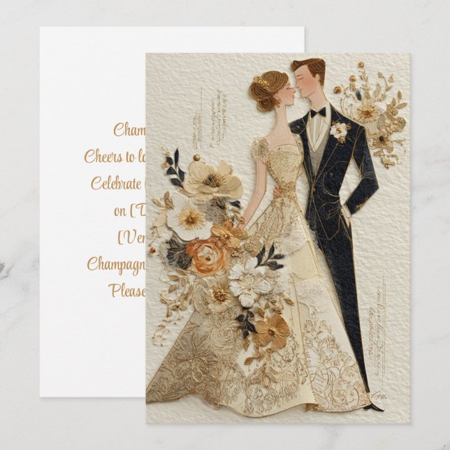 Invitation Champagne & Années | Glissement or (Devant / Derrière)