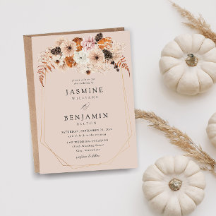 Invitation Champagne Beige & Orange Rustique Floral Mariage -