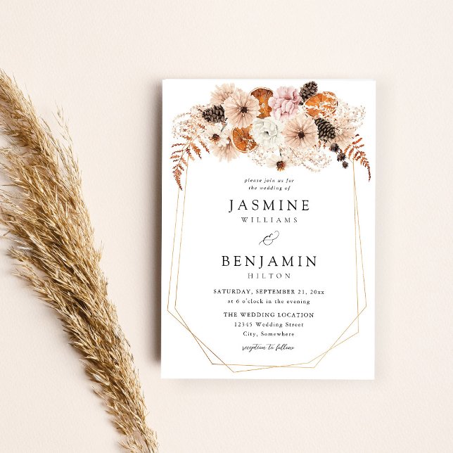 Invitation Champagne Beige & Orange Rustique Floral Mariage (Créateur téléchargé)