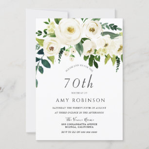 Invitation Champagne Blanc Floral Élégant 70ème anniversaire