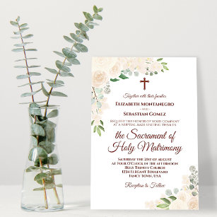 Invitation Champagne Blush Floral Moderne Mariage catholique