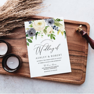 Invitation Champagne Blush Navy Fleurs de fleurs Mariage