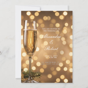 Invitation Champagne Bokeh Doré