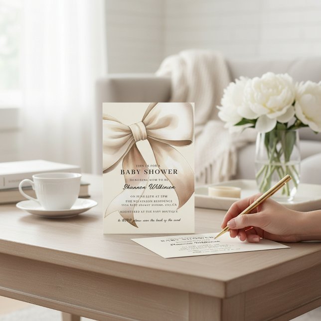 Invitation Champagne Bow Baby Shower QR code Invite (Créateur téléchargé)