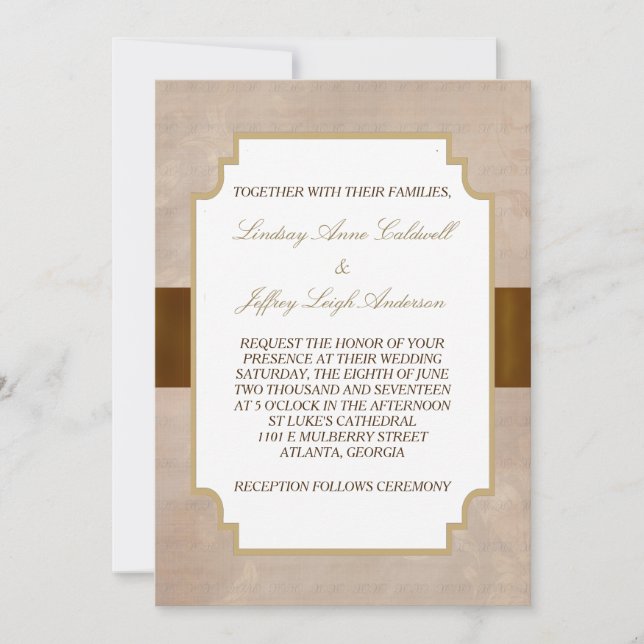 Invitation Champagne Brown Floral Grunge Mariage (Devant)
