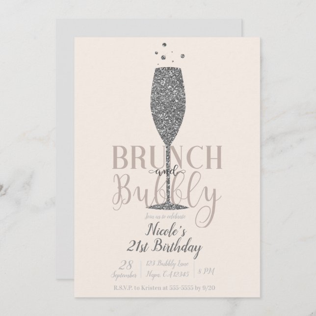Invitation Champagne Brunch & Bubbly Parties scintillant d'ar (Devant / Derrière)