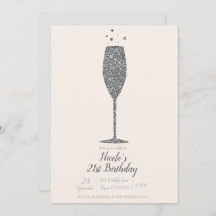 Invitation Champagne Bubbly Parties scintillant d'argent fête