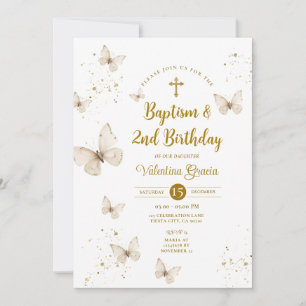 Invitation Champagne Butterfly Girl Birthday Baptism Cross