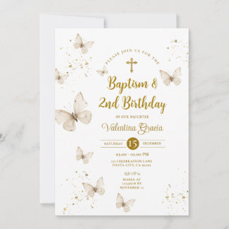 Invitation Champagne Butterfly Girl Birthday Baptism Cross