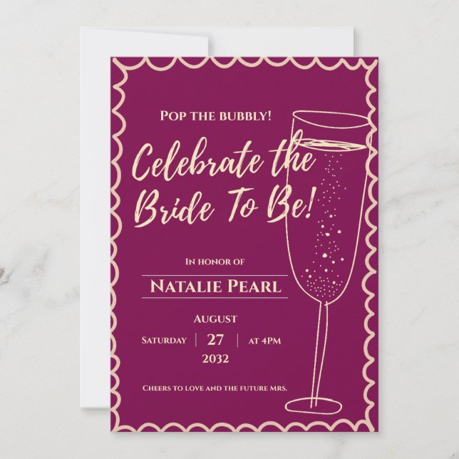 Invitation Champagne Célébrons la future mariée Réception de  (Devant)