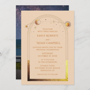 Invitation Champagne céleste Gold Elegant Mariage photo