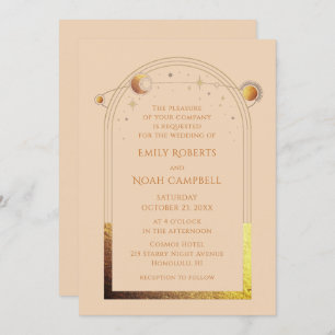 Invitation Champagne céleste Gold Sun Moon Stars Mariage