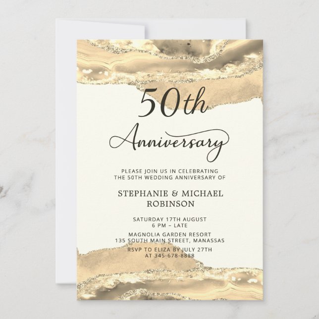 Invitation Champagne Chic Or Agate 50e Anniversaire de Mariag (Devant)