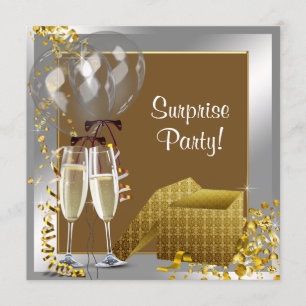 Invitation Champagne Confetti Silver Gold Surprise
