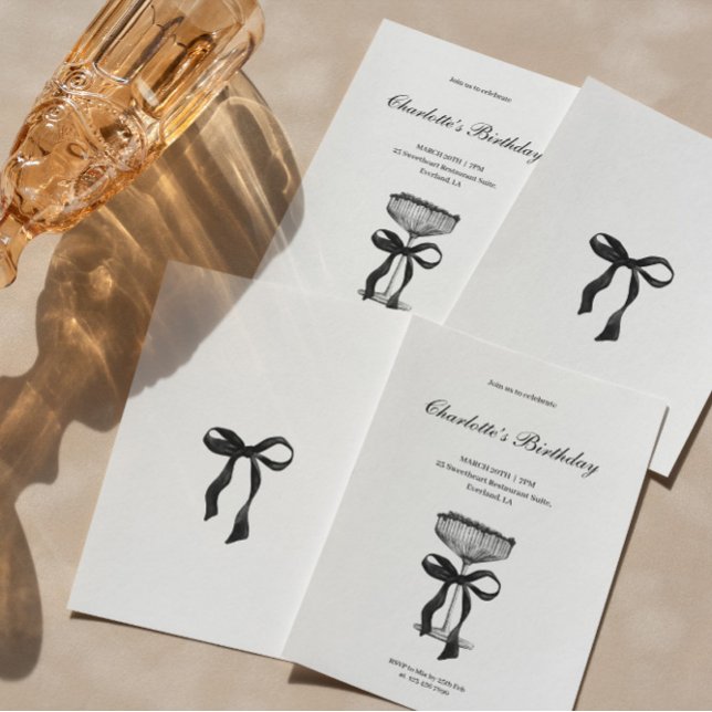Invitation Champagne coupe Black Bow Birthday Party Invite (Créateur téléchargé)