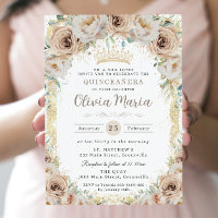 Champagne Crème Beige Floral Vintage Quinceanera