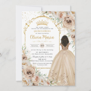 Invitation Champagne Crème Beige Florale Princesse Quinceañer