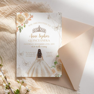 Invitation Champagne Creme Quinceañera Butterfly Tiara
