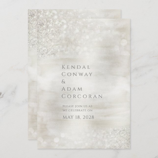 Invitation Champagne Crystal Ridge Élégant Mariage étincelant (Devant / Derrière)