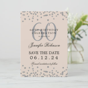 Invitation Champagne d'argent 60e anniversaire Save Date Conf