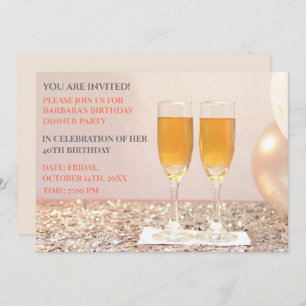 Invitation Champagne de 40e anniversaire en coquille d'or
