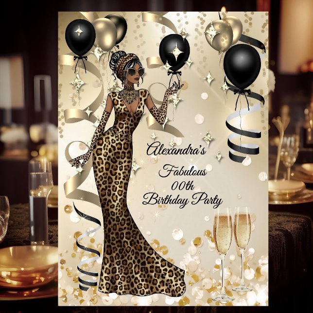 Invitation Champagne de célébration d'anniversaire de léopard (Créateur téléchargé)