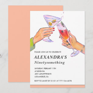 Invitation Champagne de cocktail rose doré drôle 99e annivers