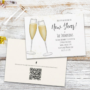 Invitation Champagne de Nouvel An simple QR Code Événements