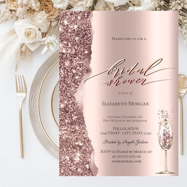 Invitation Champagne de script pailleté or rose élégant (Créateur téléchargé)
