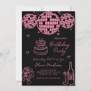Invitation Champagne Disco Ball à main rose Anniversaire