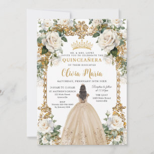 Invitation Champagne d'ivoire vintage Quinceanera Florale Ros
