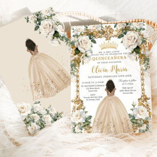 Invitation Champagne d'ivoire vintage Robe Florale Quinceaner