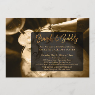 Invitation Champagne d'or Brunch & Bubbly écriture à la main