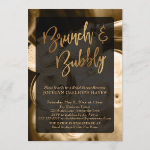 Invitation Champagne d'or Brunch & Bubbly écriture à la main