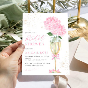 Invitation Champagne d'or Fête des mariées Hydrangea rose