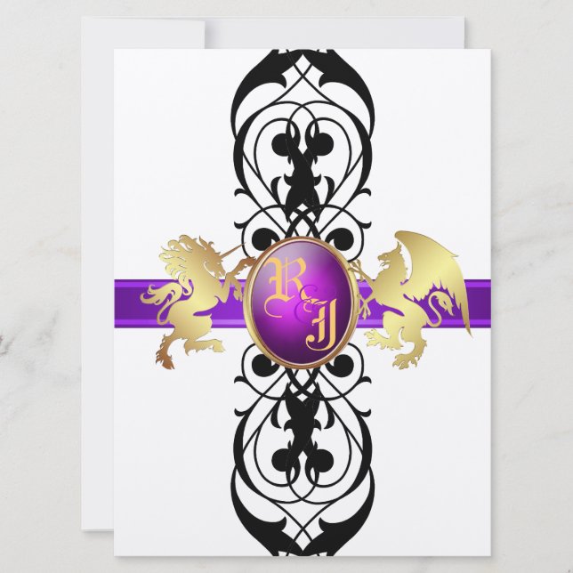 Invitation Champagne d'or Prince et Princesse Purple 6x8 (Devant)