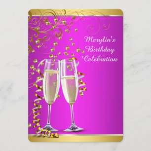 Invitation Champagne d'or rose chaud fête d'anniversaire