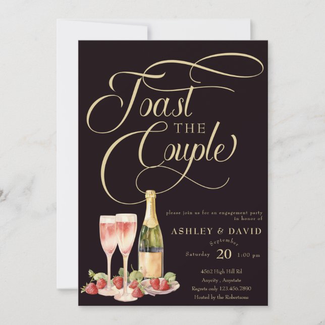 Invitation Champagne d'or | Toast | Partie d'engagement (Devant)
