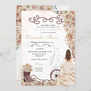 Invitation Champagne d'or Western Princess Charro Quinceañera