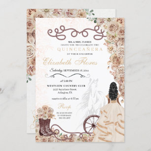 Invitation Champagne d'or Western Princess Charro Quinceañera