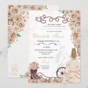 Invitation Champagne d'or Western Princess Charro Quinceañera