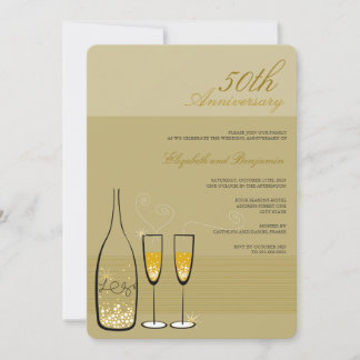 Invitation Champagne Doré Félicitations 50e Anniversaire de M