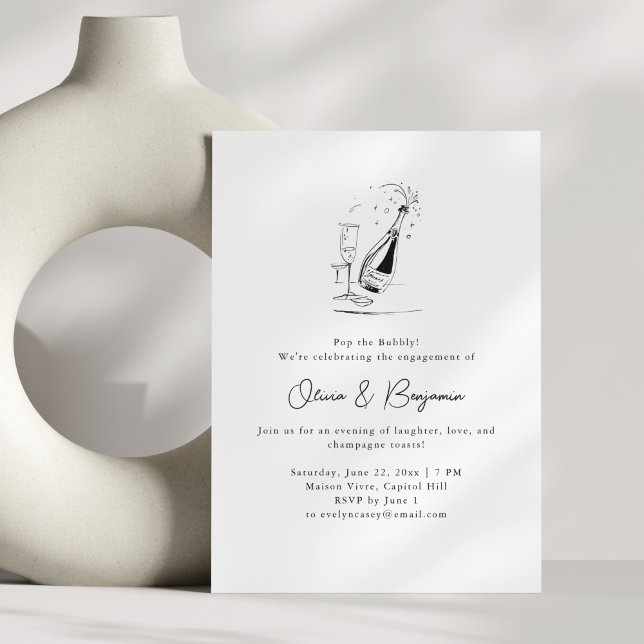 Invitation Champagne Drawing Minimalist Engagement Party (Créateur téléchargé)