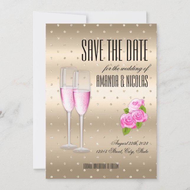 Invitation Champagne élégante rose or Save The Date Mariage (Devant)
