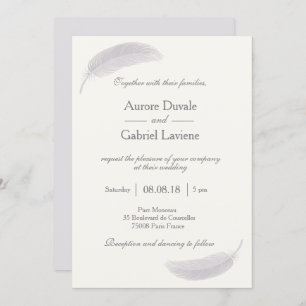 Invitation Champagne en plume Angel blanc gris élégant mariag