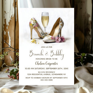 Invitation Champagne et chaussures florales Brunch et bulles