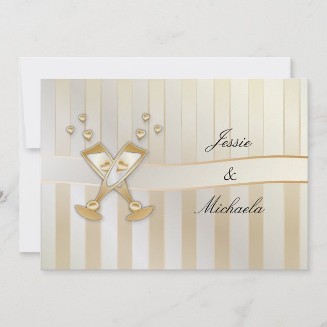Invitation Champagne et Coeurs Mariages d'or (Devant)