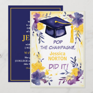 Invitation 🎓Champagne Fleurs de remise de diplômes
